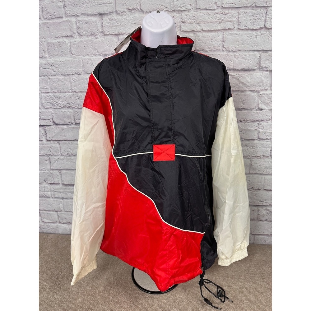 Mira Max Vintage Red Black White Color Block Windbreaker Jacket Size L